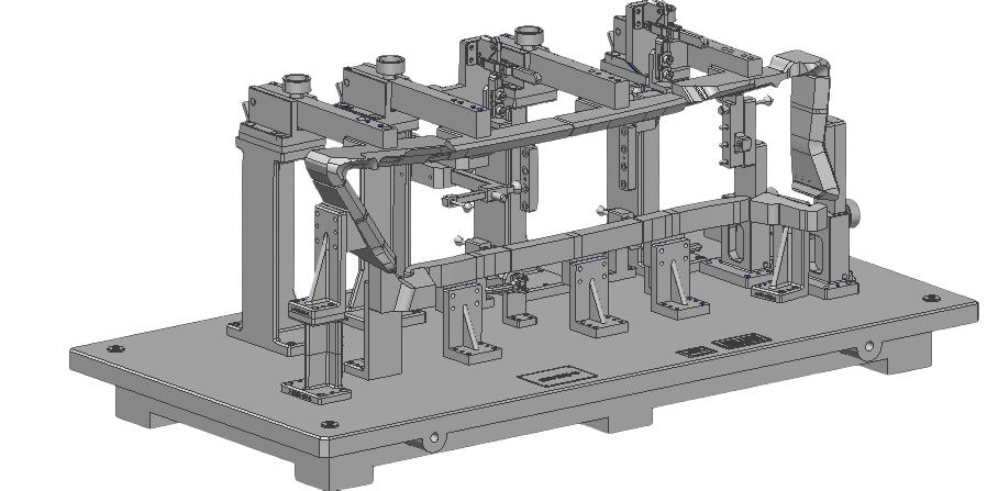 Modelo CAD de fixture automotriz para validación dimensional